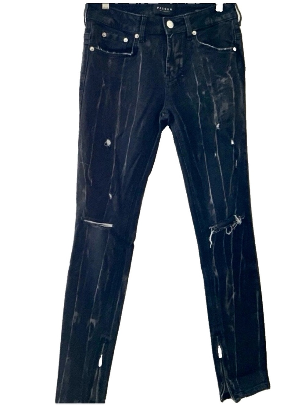 PacSun Y2K Black Distressed Jeans Size 28 Paint Splattered Denim Ankle Zip